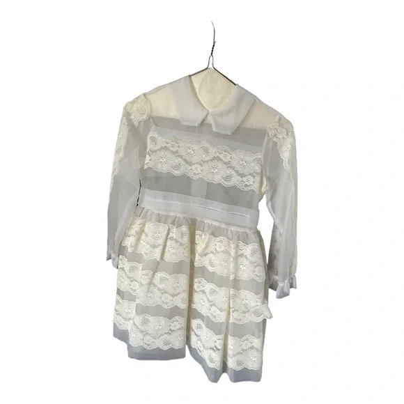 VTG First Holy Communion Dress Cream Lace 3 Piece 80s 90s Dress Slip Scarf READ - Picture 2 of 16